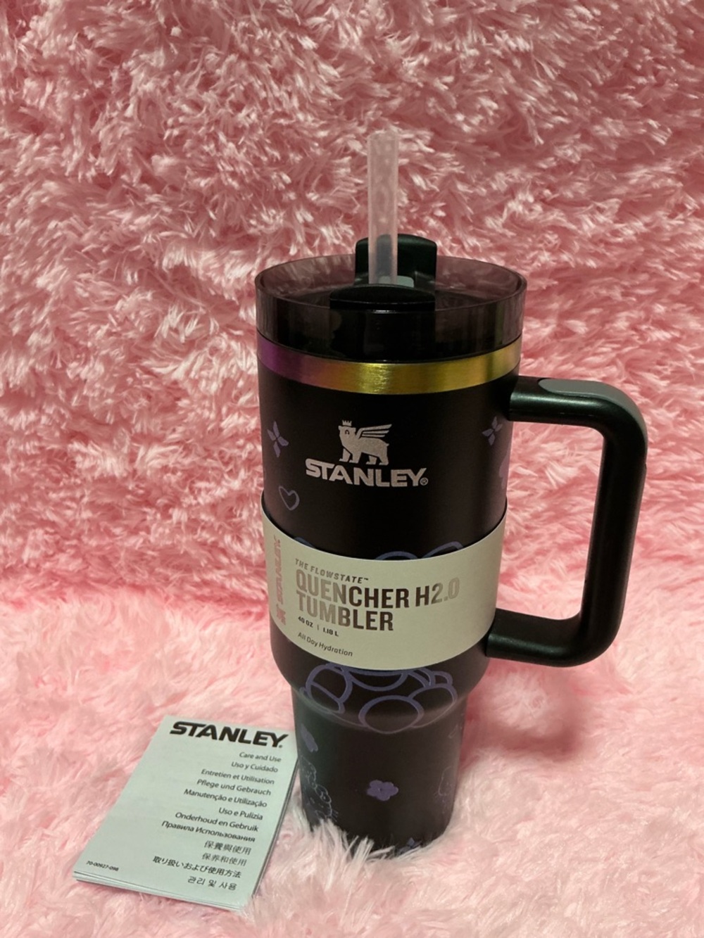 Stanley Black Tumbler with Purple Floral Accents